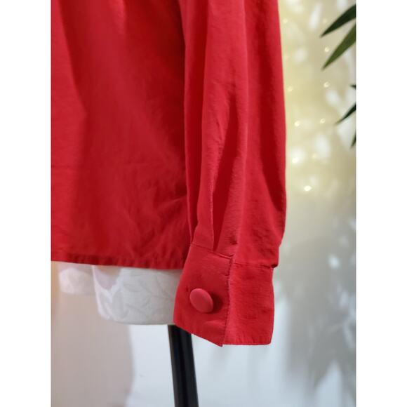 Tess Vintage 100% Silk Red Keyhole Blouse Womens Size 10 Top Holiday Event - Picture 7 of 11